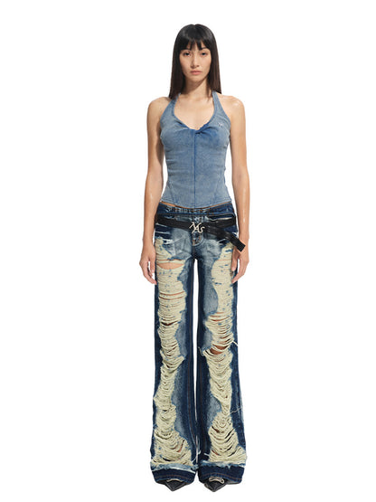 Denim-like Retro U-Neck Halter Camisole