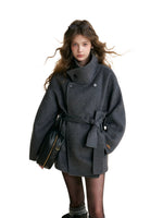 Gray Stand Collar Wool Coat