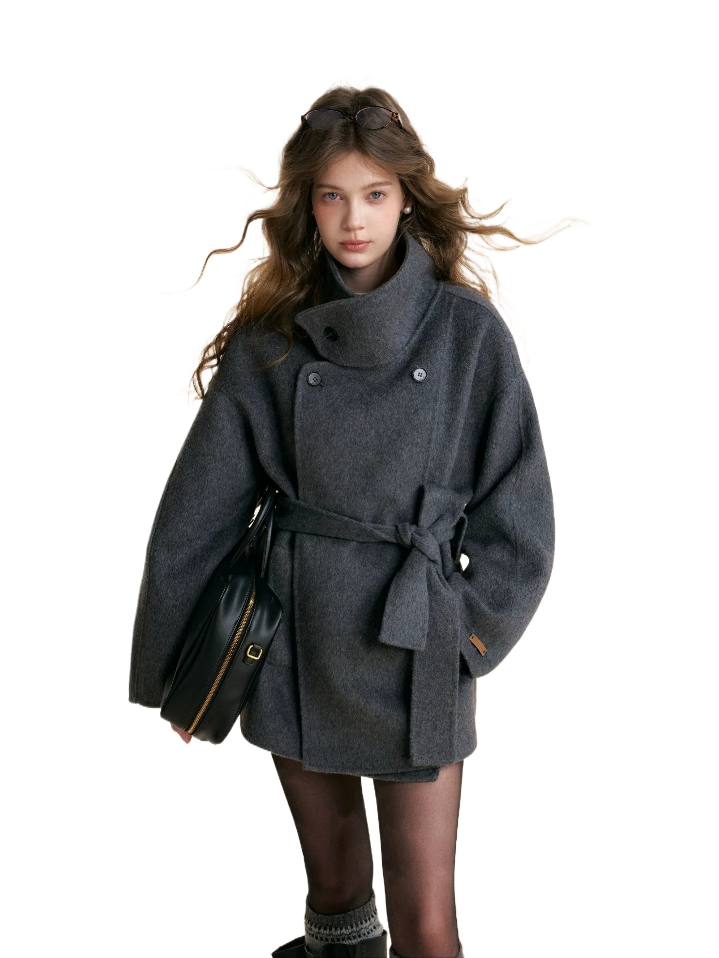 Gray Stand Collar Wool Coat