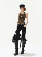 Leopard Cowl Halter Top