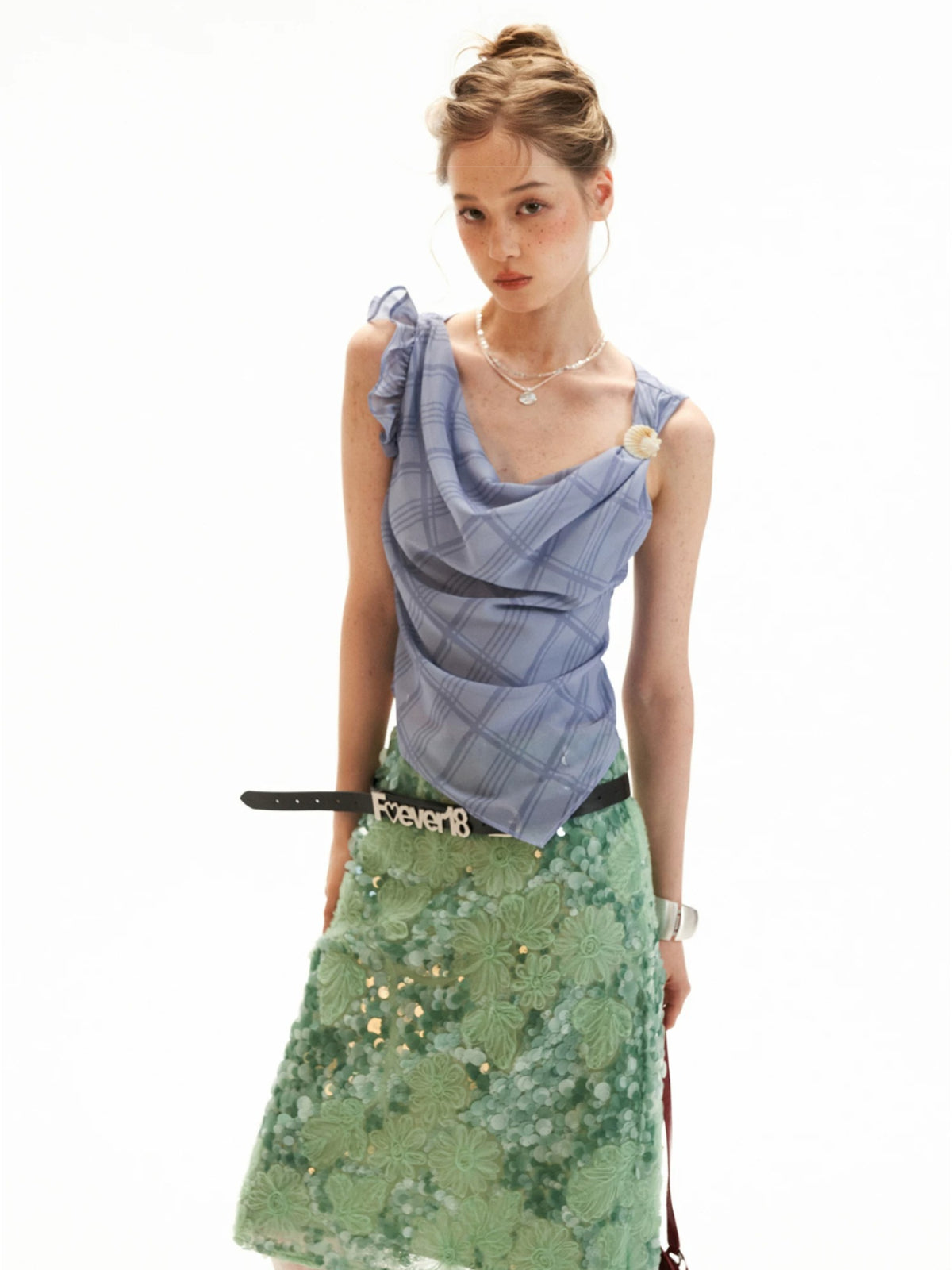 Mint Sequin Embroidered Midi Skirt