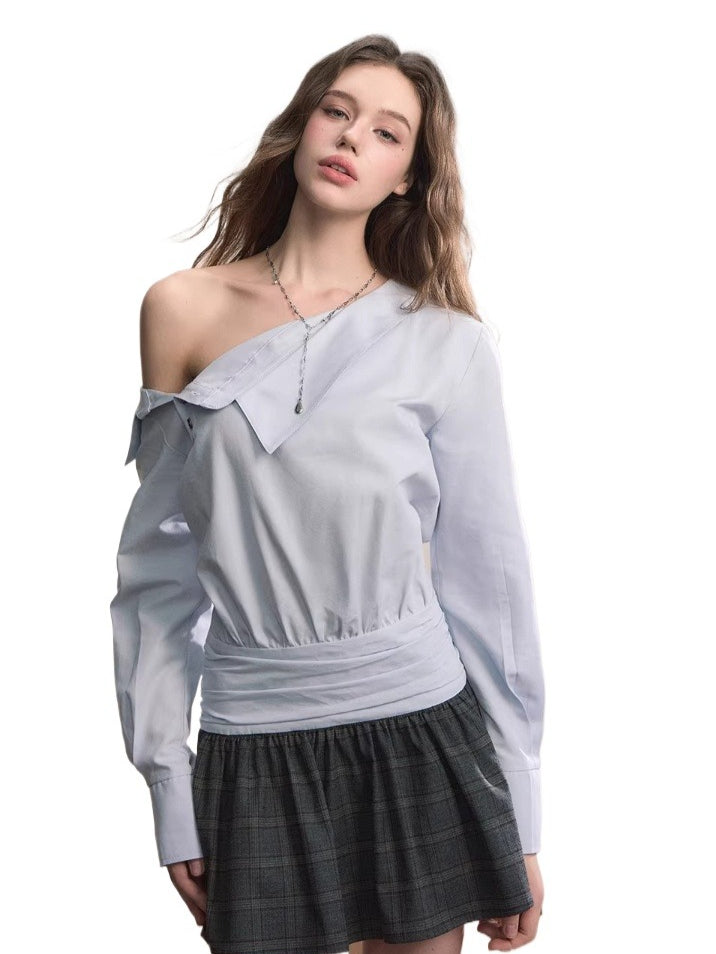 Blue Asymmetrical Shirt Plaid Mini Dress