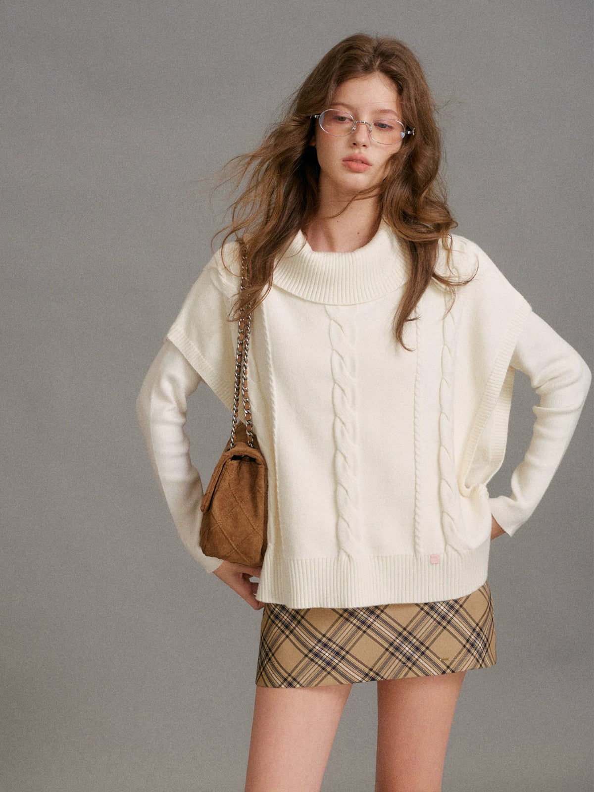 Textured Cable Knit Turtleneck Set