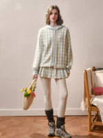 Contrast Gingham Knit Cardigan & Skirt Set