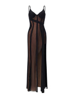 High-Split Patchwork Spaghetti Strap Dress