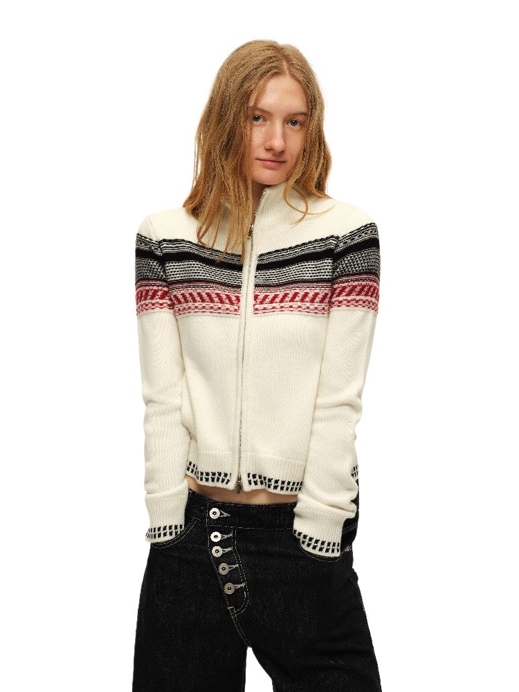 White Jacquard Zip Cardigan