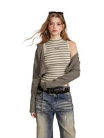 Contrast Stripe Vest Layered Set