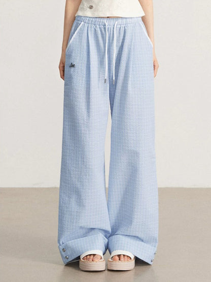 Plaid Folded Wide-Leg Pants