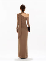Braid Mesh One-Shoulder Maxi Dress