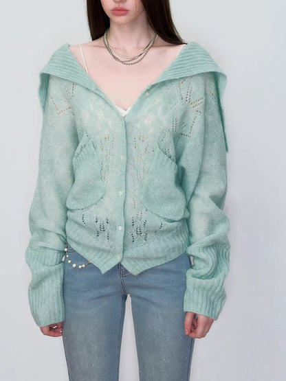 Hollow Knit Collar Cardigan