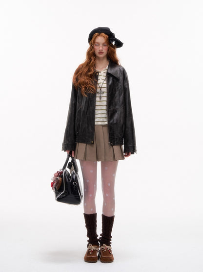 Vintage Bow Embossed Leather Jacket