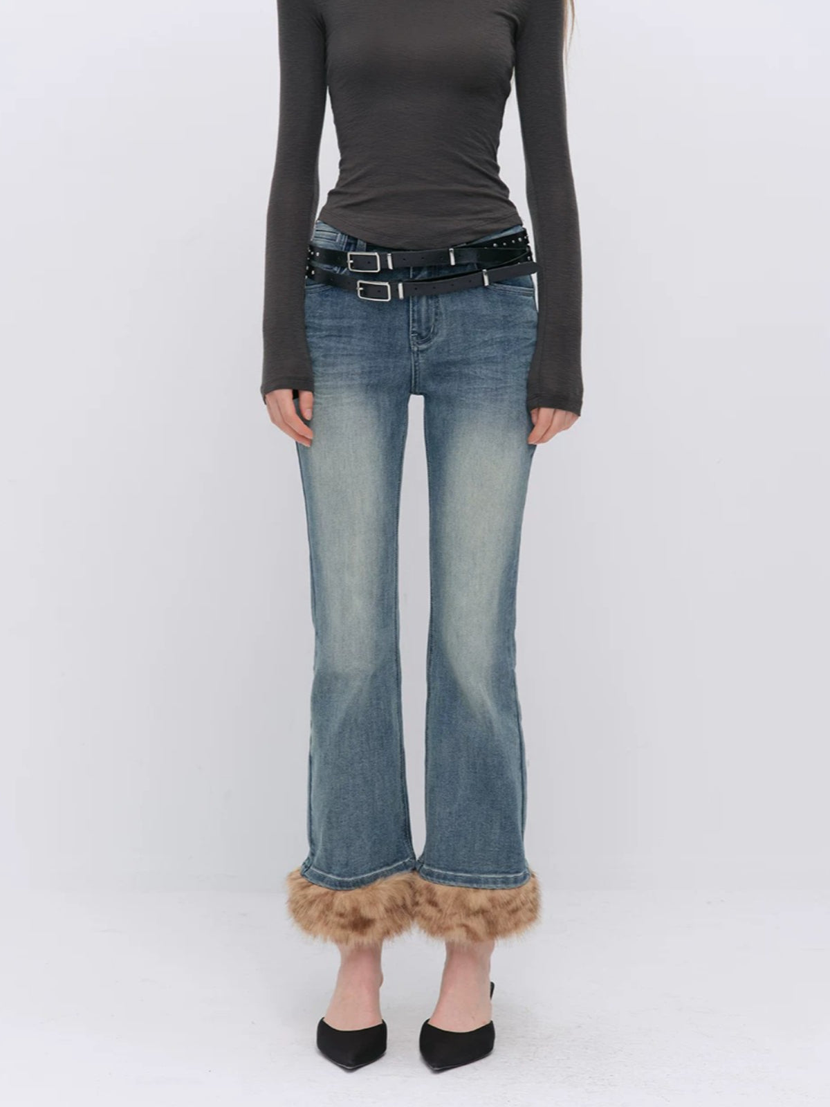 Vintage Washed Cotton Flare Jeans