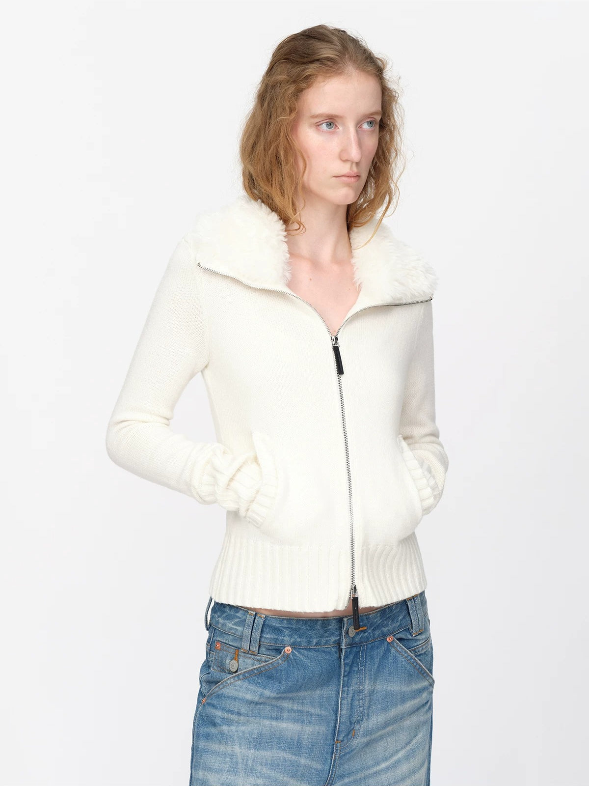 Vintage Wool Fur Collar Cardigan