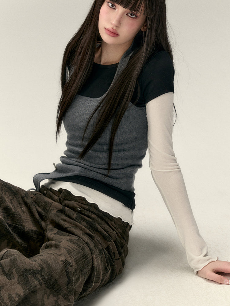 Embroidered Letter Short-Sleeve T-shirt
