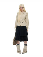 Khaki & Gray Double-Breasted Cropped Shirt