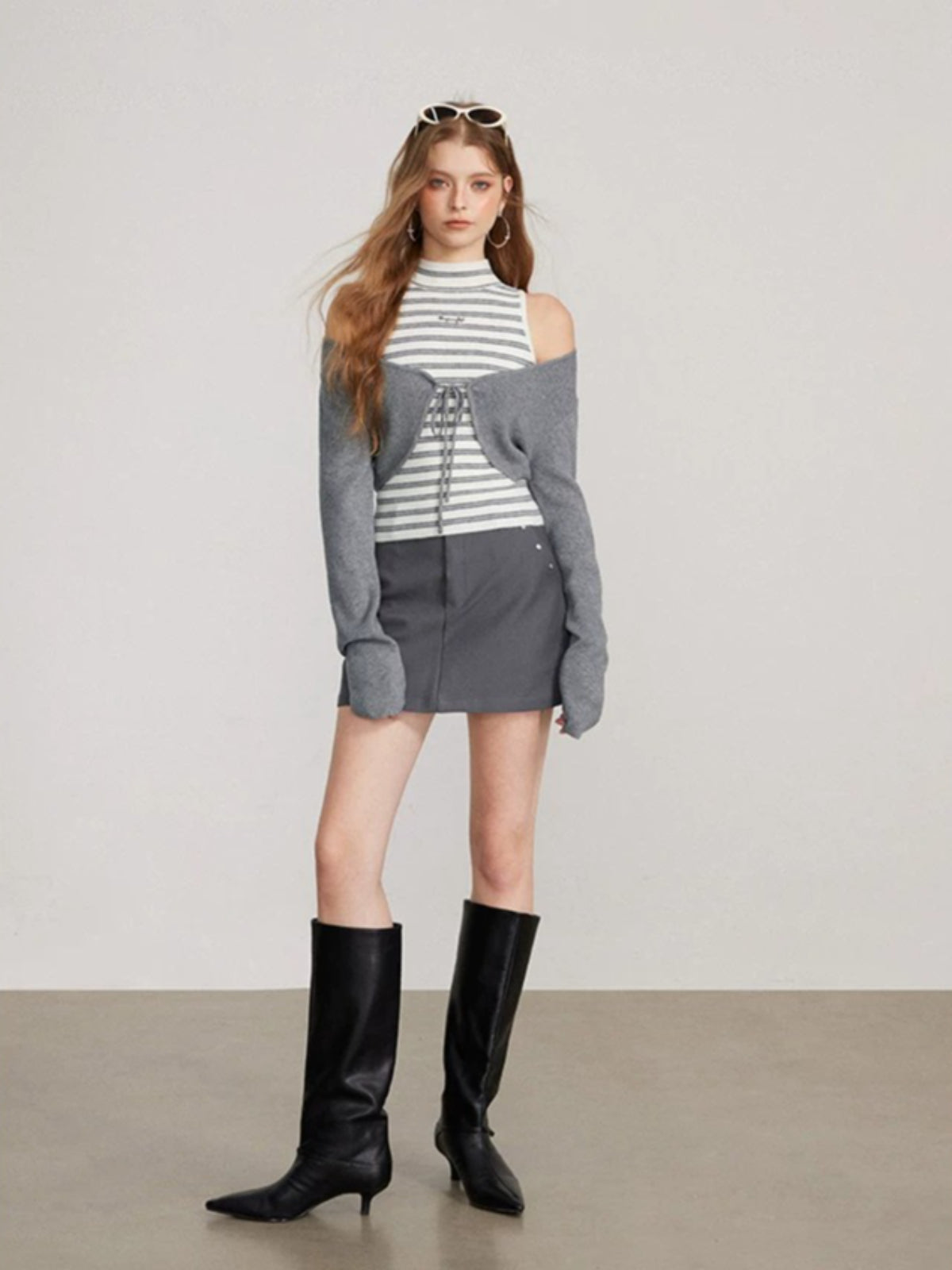 Contrast Stripe Vest Layered Set