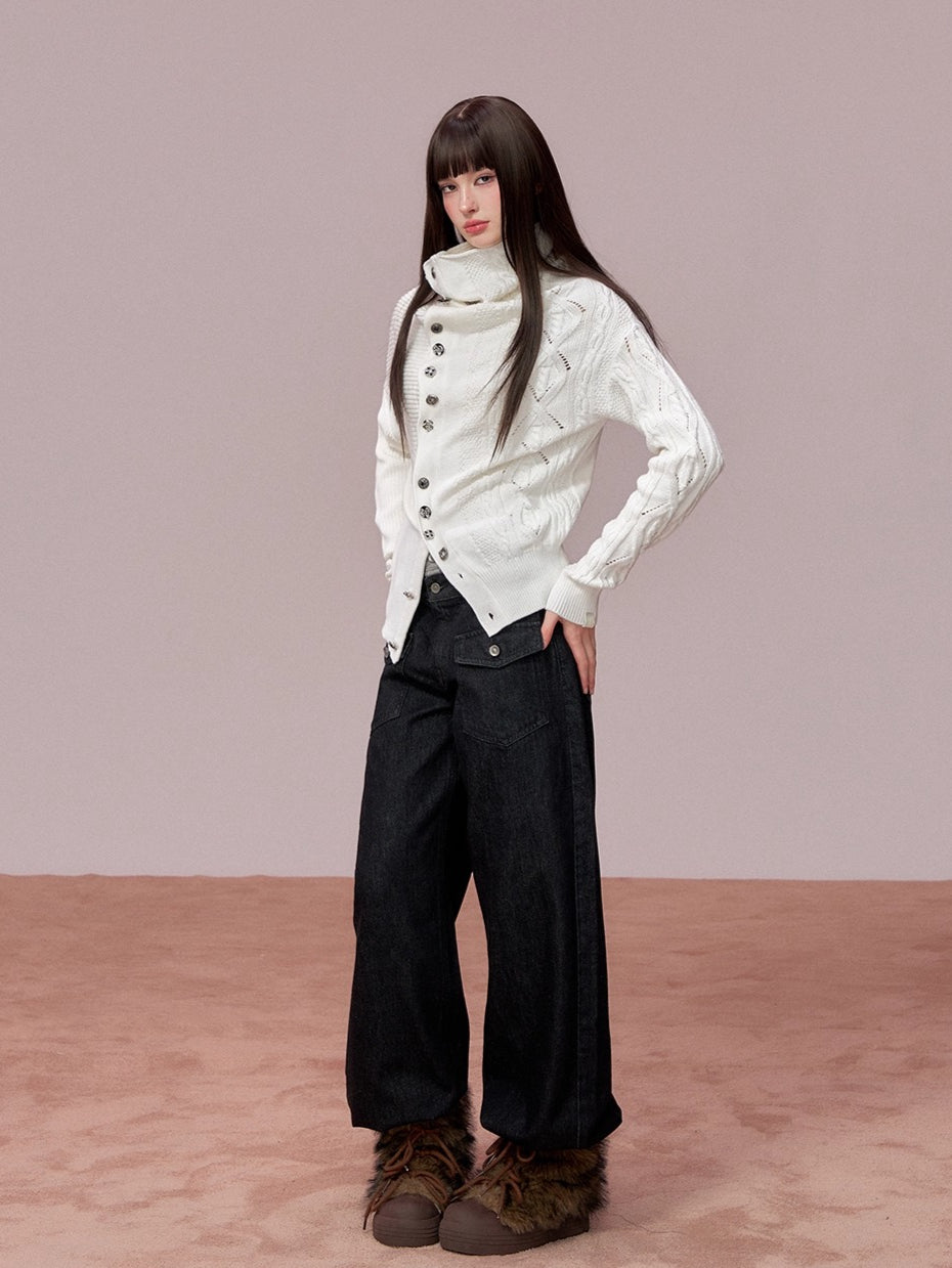 Colorblock Double Waistband Denim Pants
