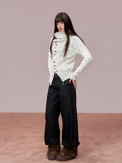 Colorblock Double Waistband Denim Pants