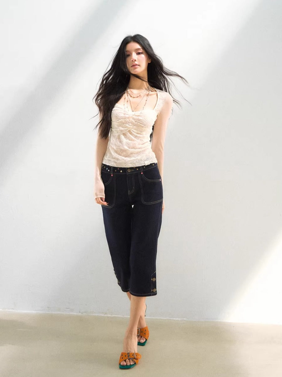 Studded Cropped Denim Pants
