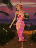 Floral Cowl Neck Backless Maxi Dress