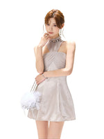 Beaded Halter Satin Dress