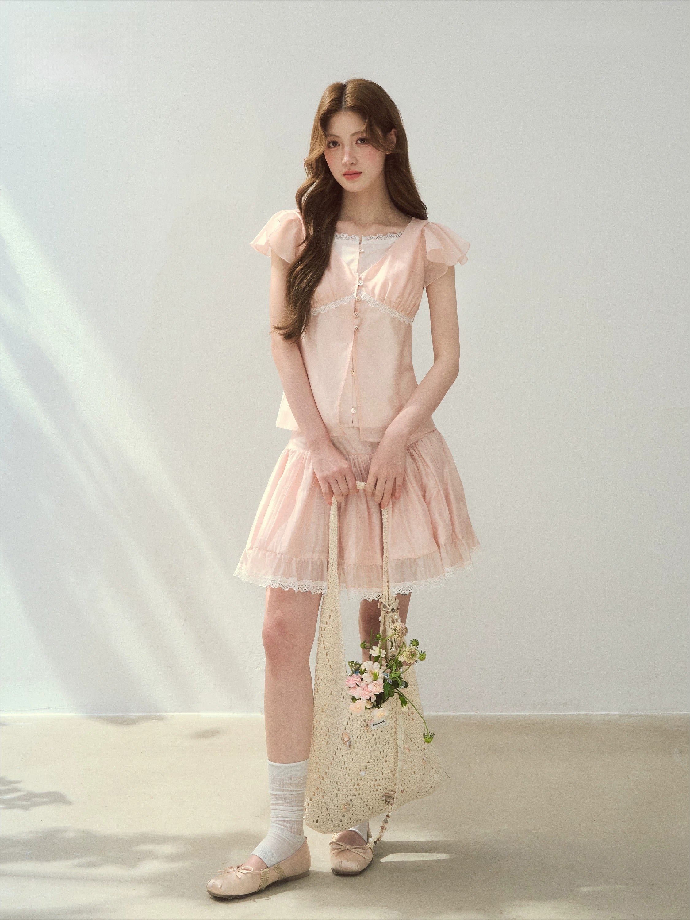 “Shell Girl” Ruffle Layered Shirt &amp; Skirt Set