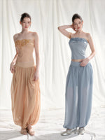 Floral Appliqué Bustier & Mesh Pants Set