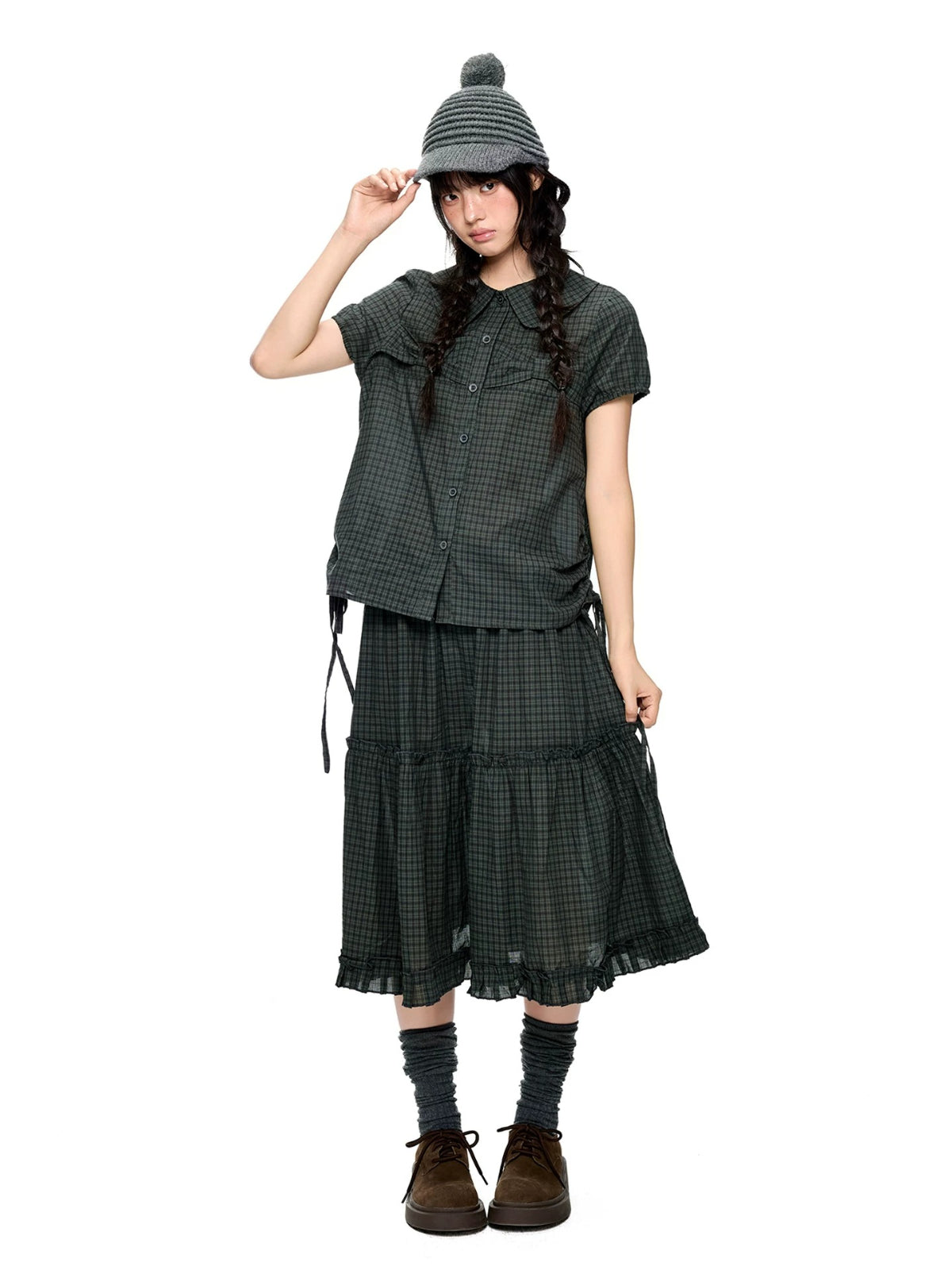 Polka Dot Collar Shirt &amp; Skirt Set