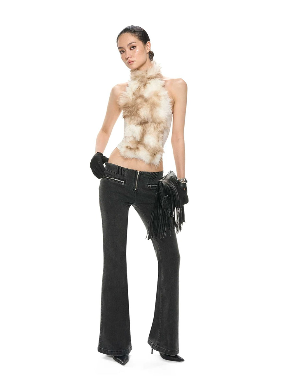 Gradient Fur Halter Top