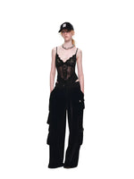 Flocked Lace V-Neck Mesh Bodysuit