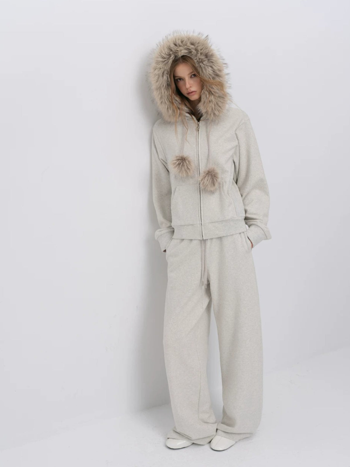 Fur Trim Knit Lounge Set