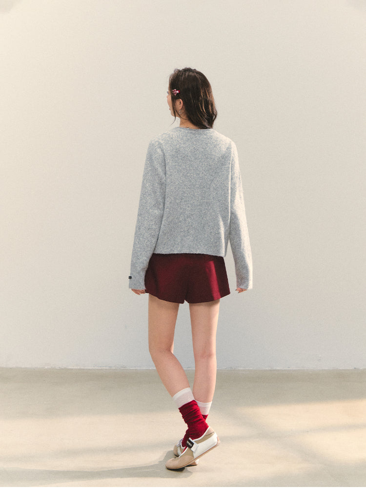 Crew Neck Dalmatian Jacquard Knit Cardigan