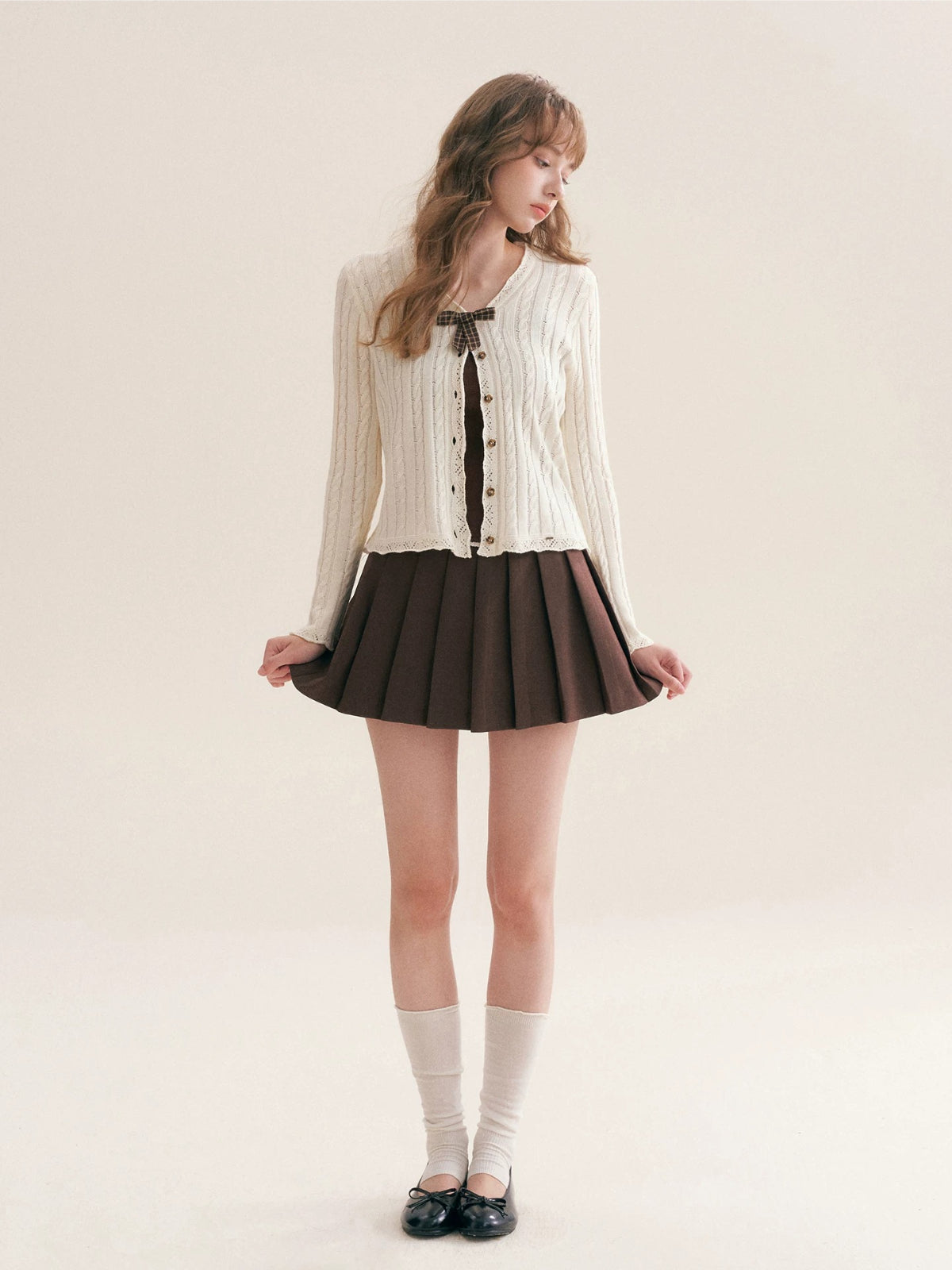 Plaid Bow Knit Cardigan