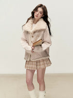 Faux Fur Collar Cable Knit Cardigan