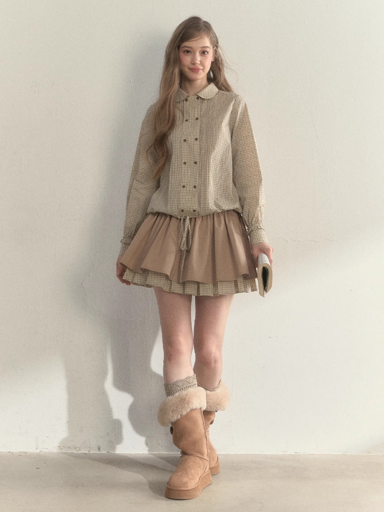 Khaki Two-Layer Ruffle Skirt