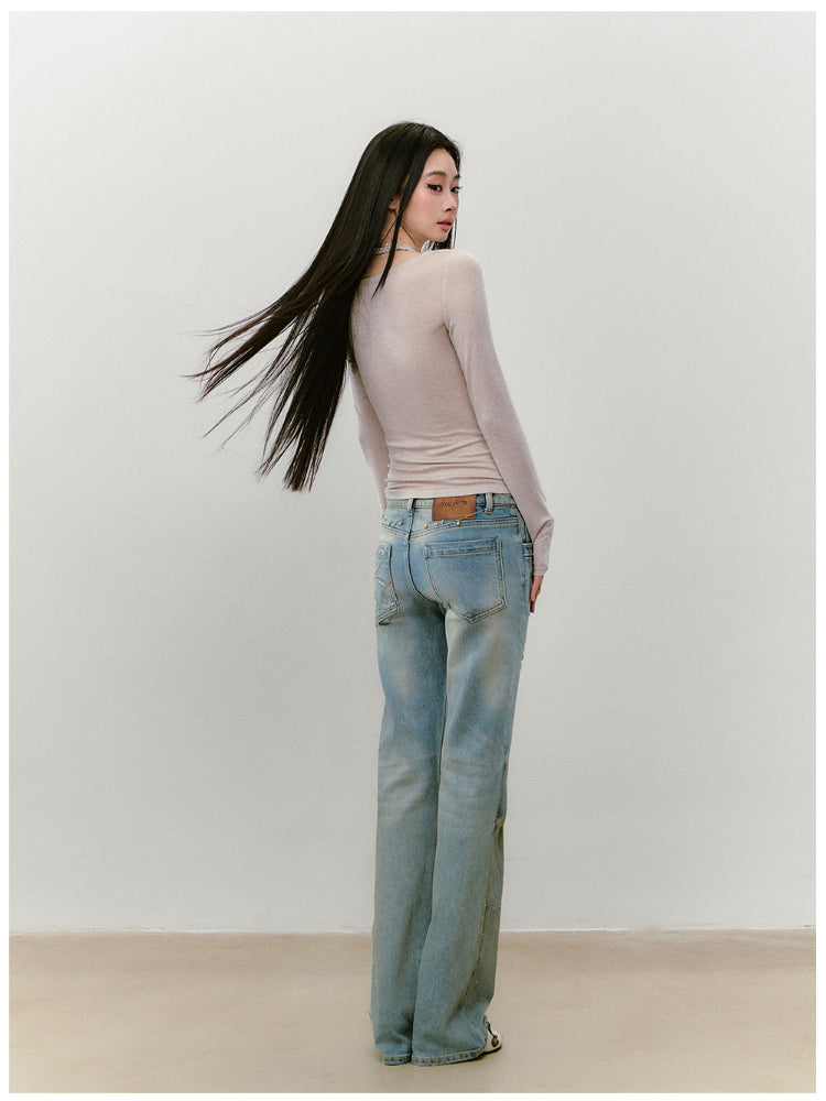 Fake Two-Piece Knit Long-Sleeve Blouse