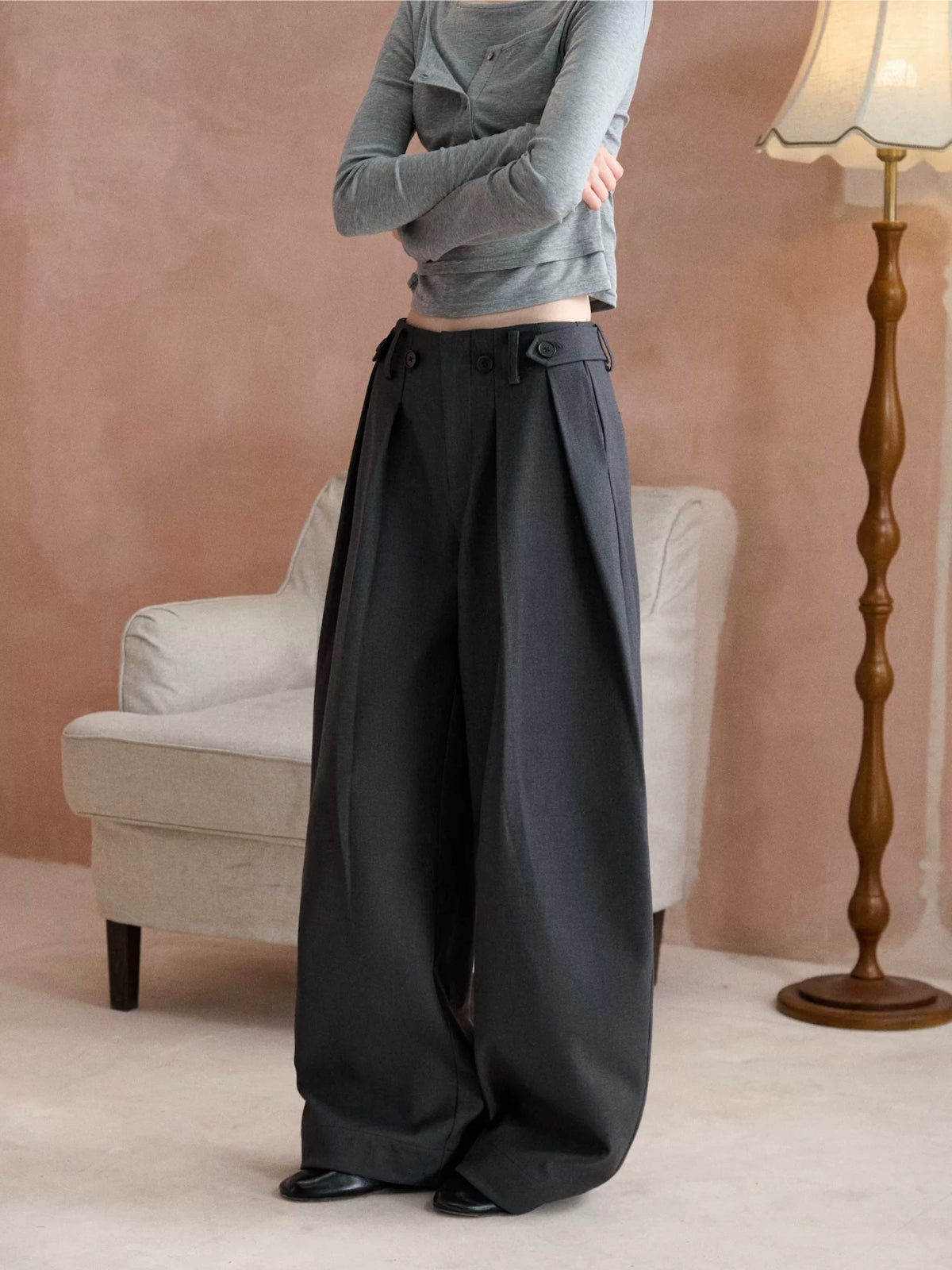Double Pleated Wide Leg Pants