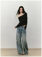 Shimmer Asymmetric Shoulder Irregular T-shirt