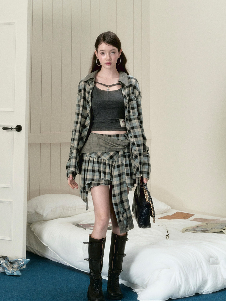 Blue &amp; Black Checkered Mini Skirt