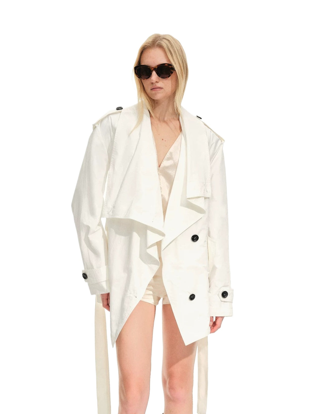 Draped Collar Belted Trench Coat