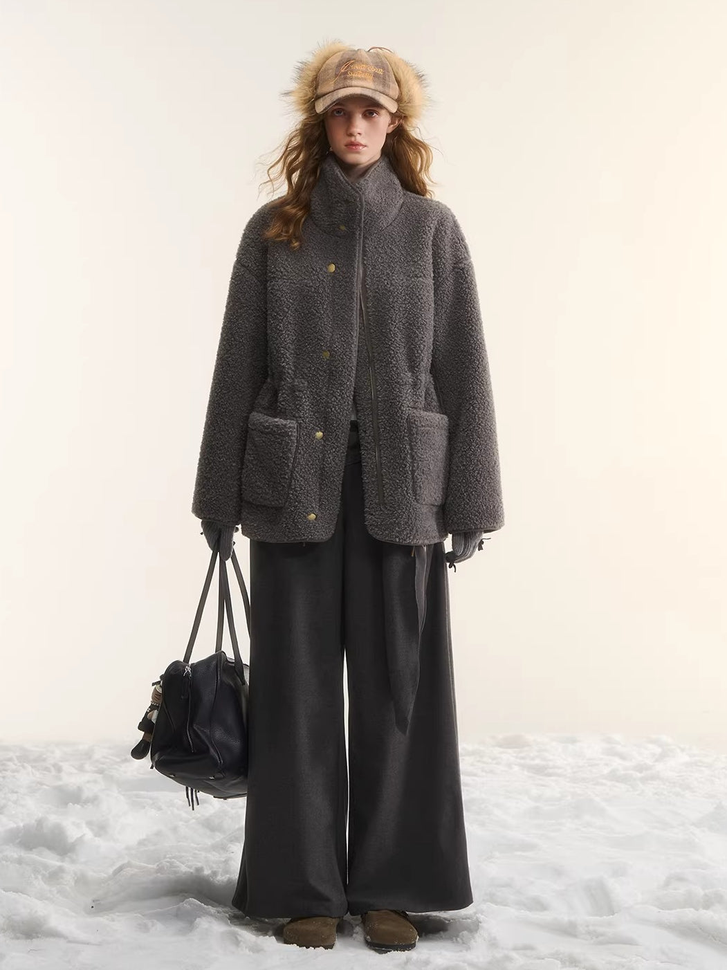Reversible Shearling Suede Drawstring Jacket