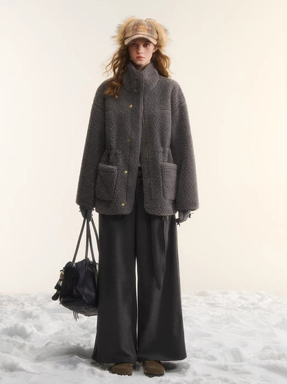 Reversible Shearling Suede Drawstring Jacket