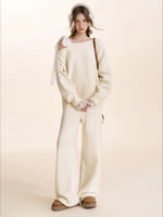Gray & Apricot Lace-Tie Knit Set