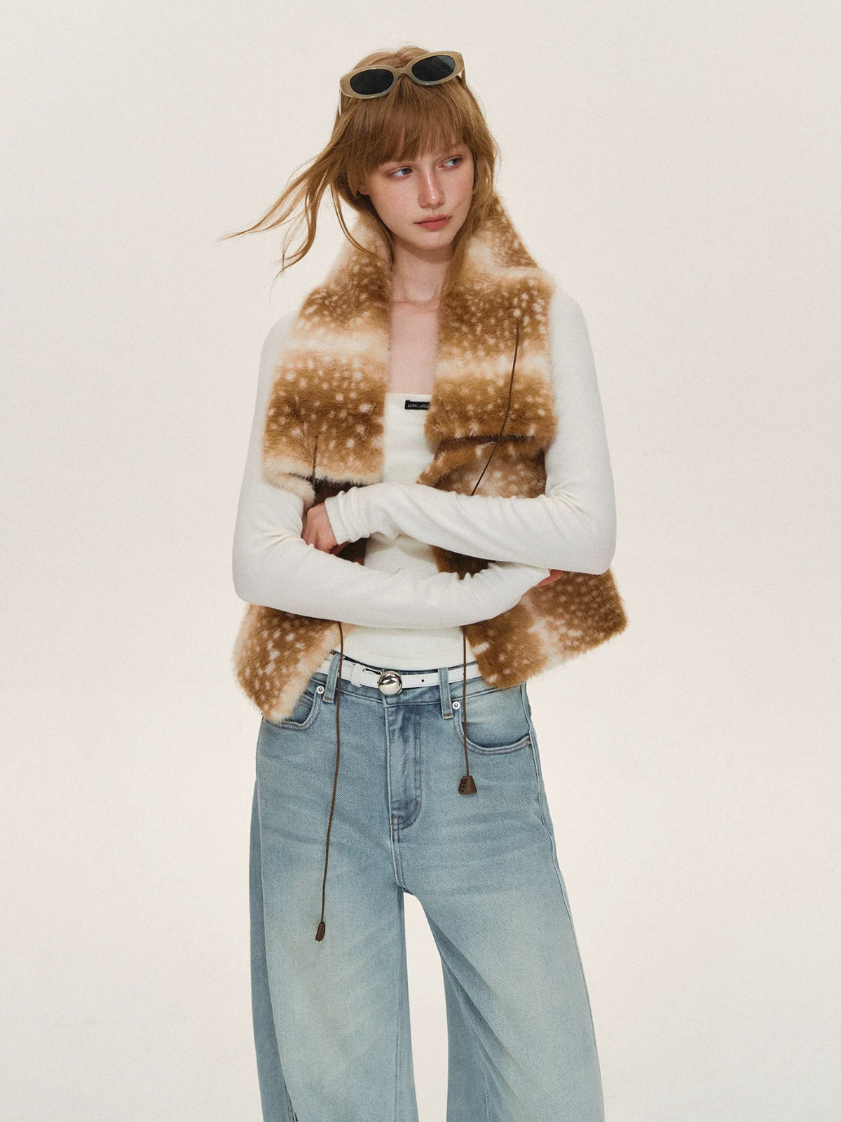 Vintage Tie Front Faux Fur Vest