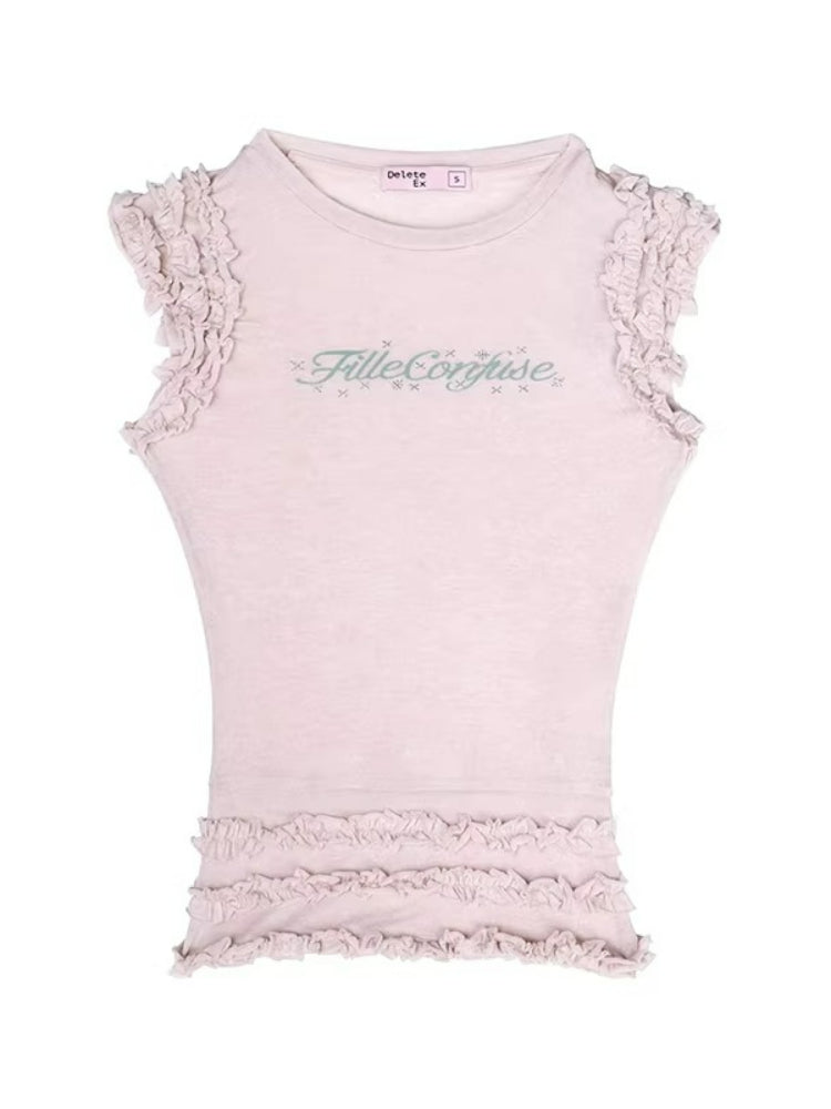 Sheer Lace Trim Knit Tank