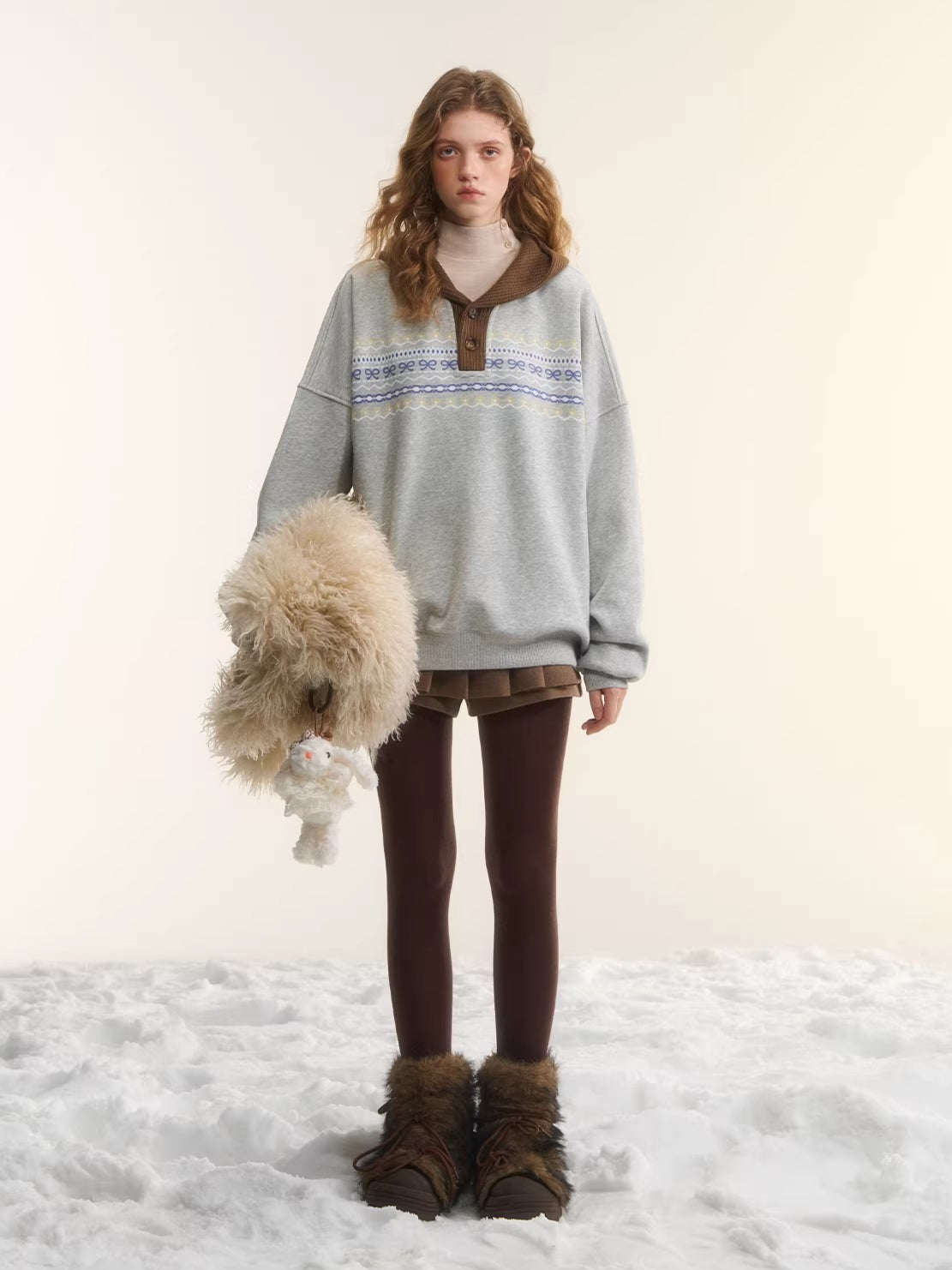 Contrast Patchwork Hooded Fleece Sweatshirt