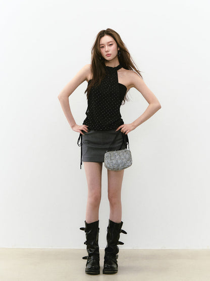 Strapless Halter Shimmery Mesh - Spliced Vest