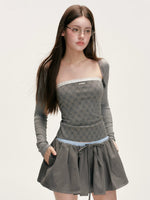 Contrast Lace-Trim Plaid Top Set