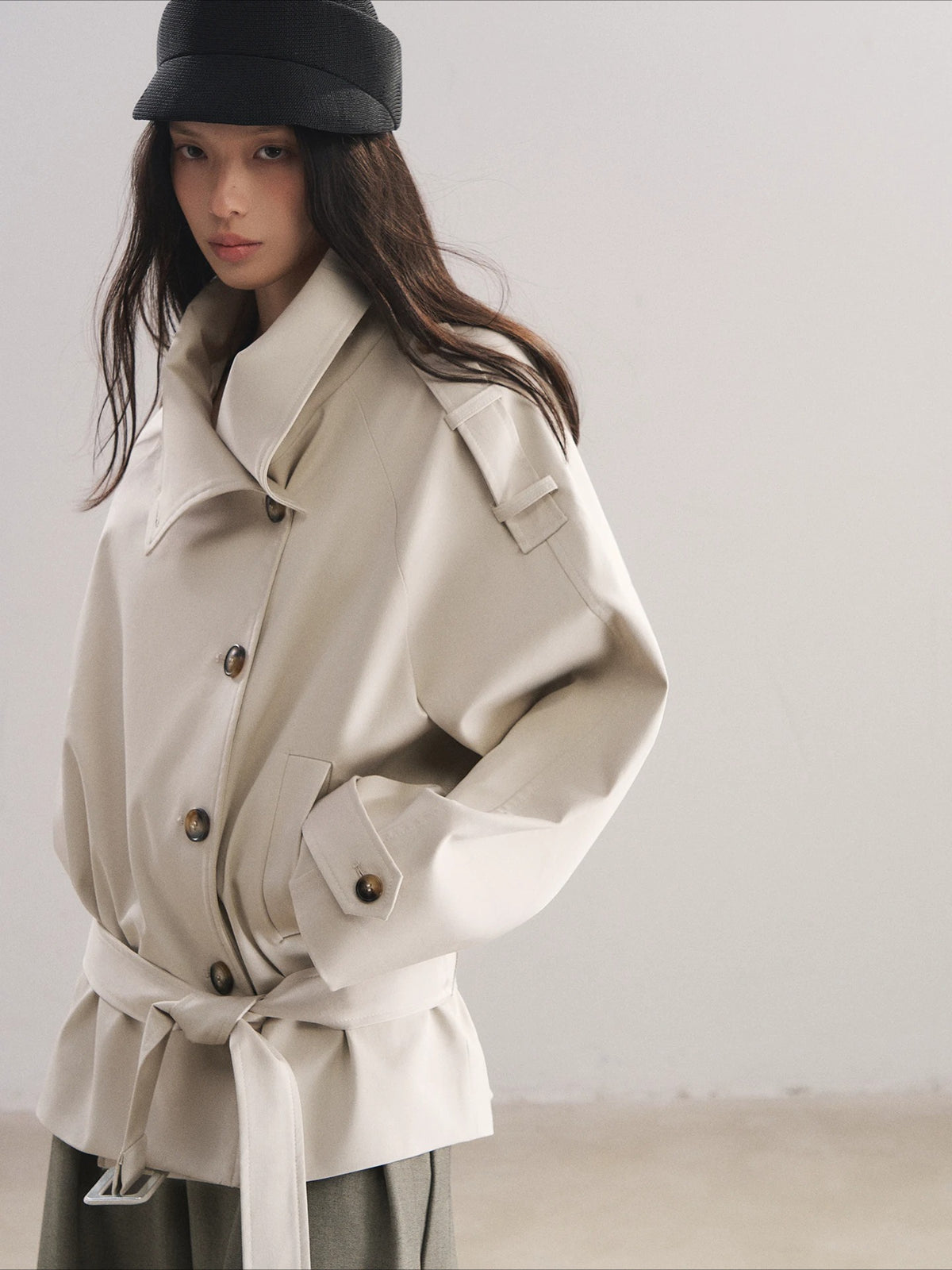 Stand Collar Tencel Trench Coat