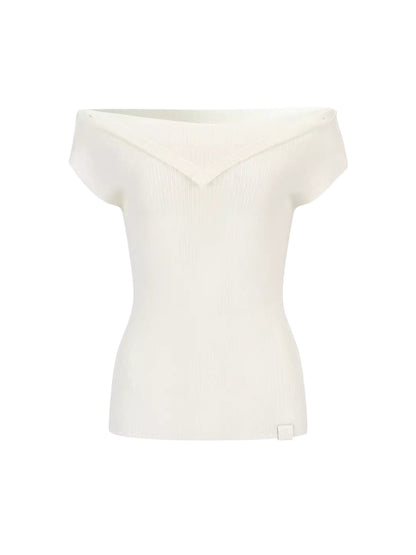 Layered Collar Off-Shoulder Knit Top